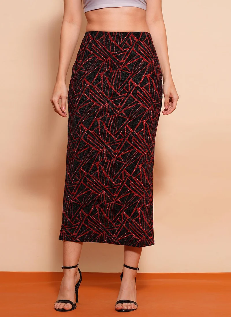 جلو باص Globus Women Printed Mid-Rise Back Slit Pencil Midi Party Skirt
